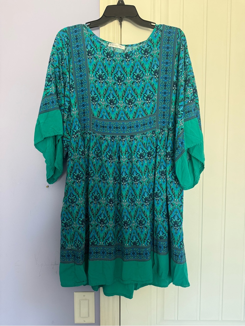 Women's Teal Patterned Boho Tunic Dress